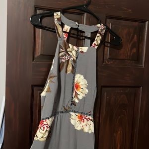 Maxi - grey/floral open back - side slit - L